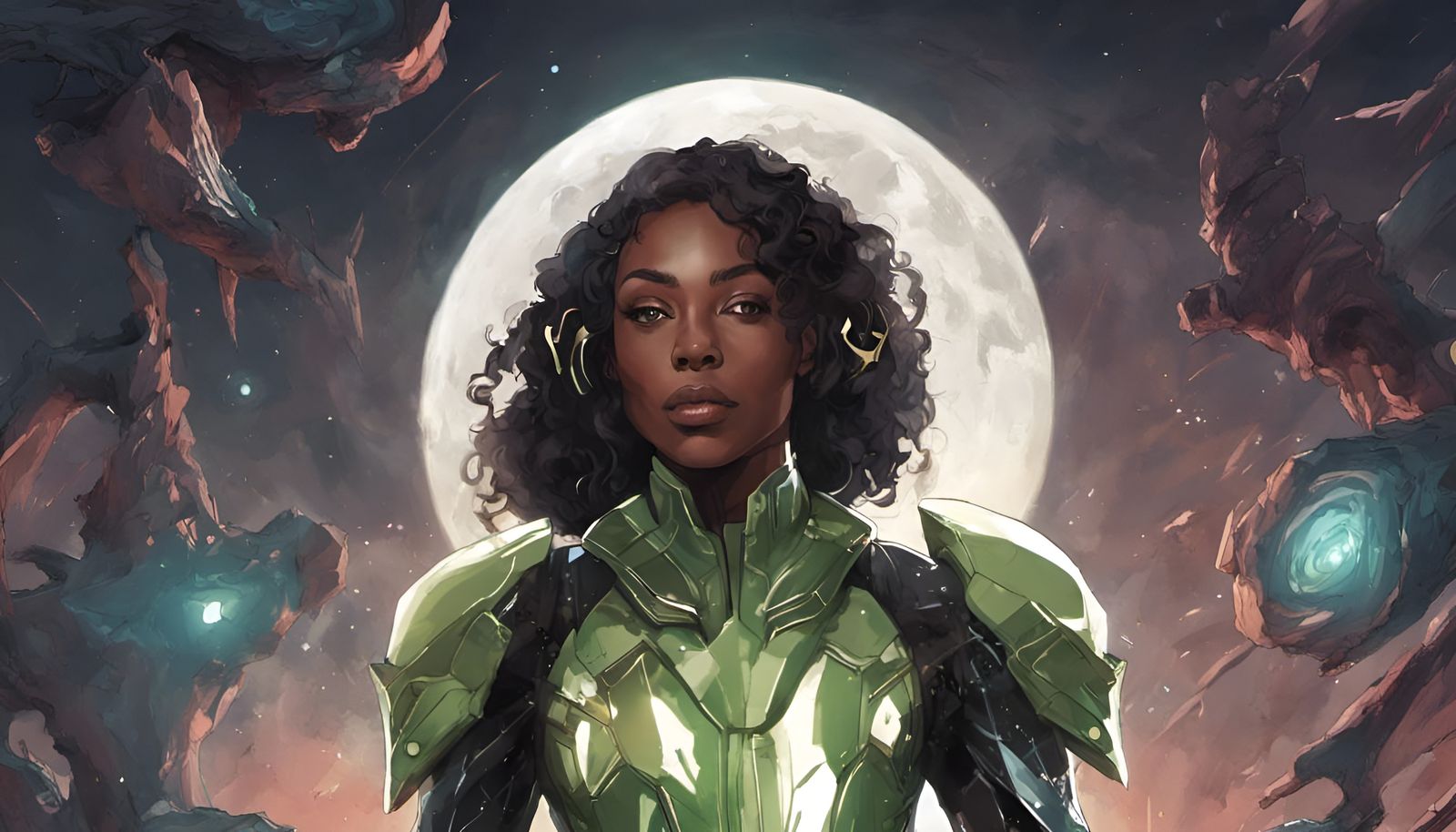 Biracial Heroine in Armor with Bow and Arrow