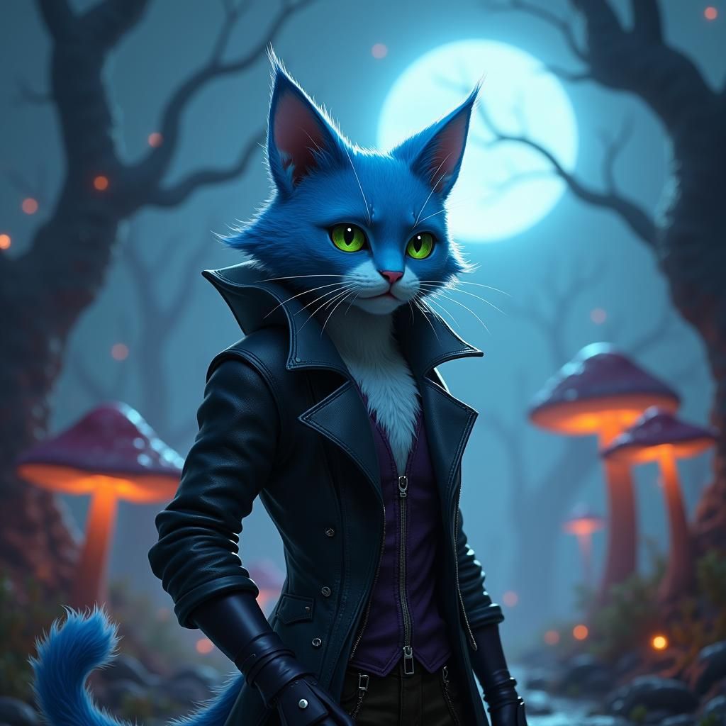 Anthropomorphic Cat Avatar in a Fantasy Landscape