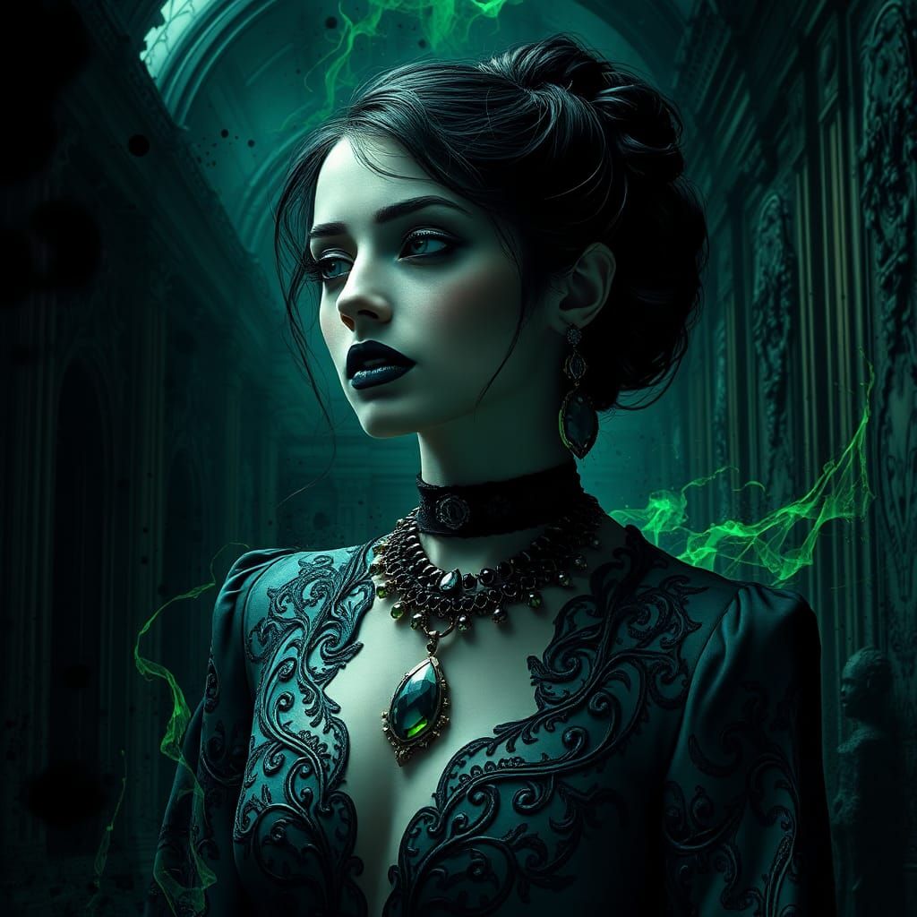 Surreal Black and Green Lips Gemstone Composition