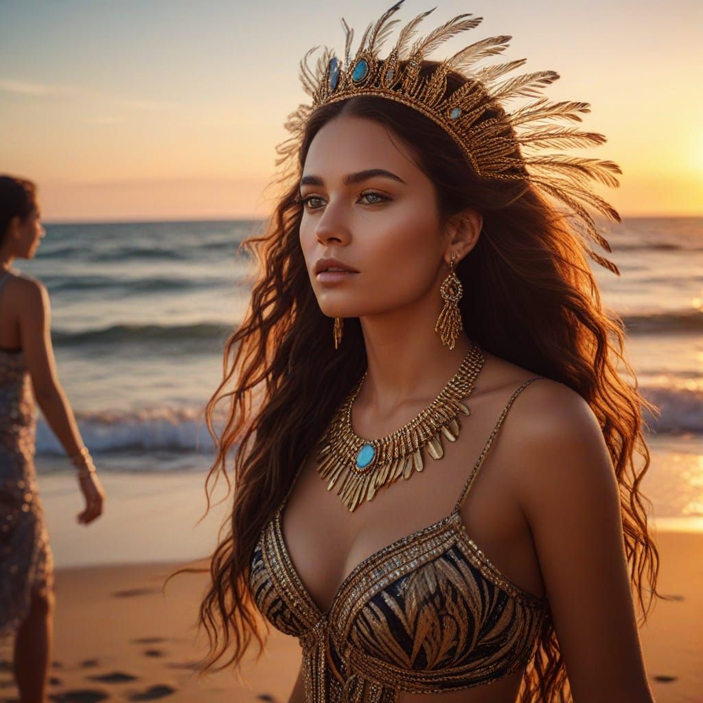 Stunning Tribal Queen at Sunset Beach Party
