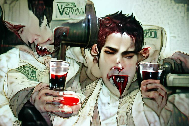 Vampire Drinking Blood in a Rockwell Style