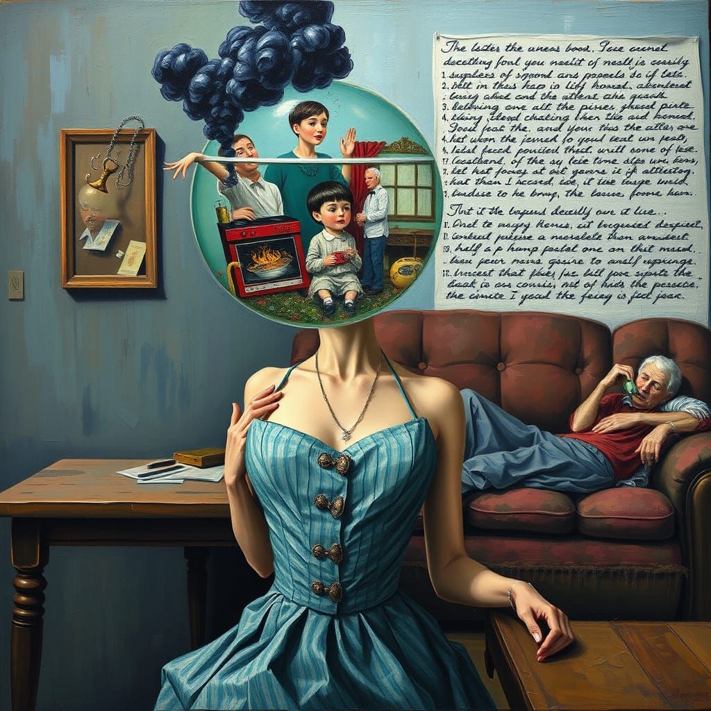 Elegant Woman's Head Transformed into Turbulent Aquarium Sce...