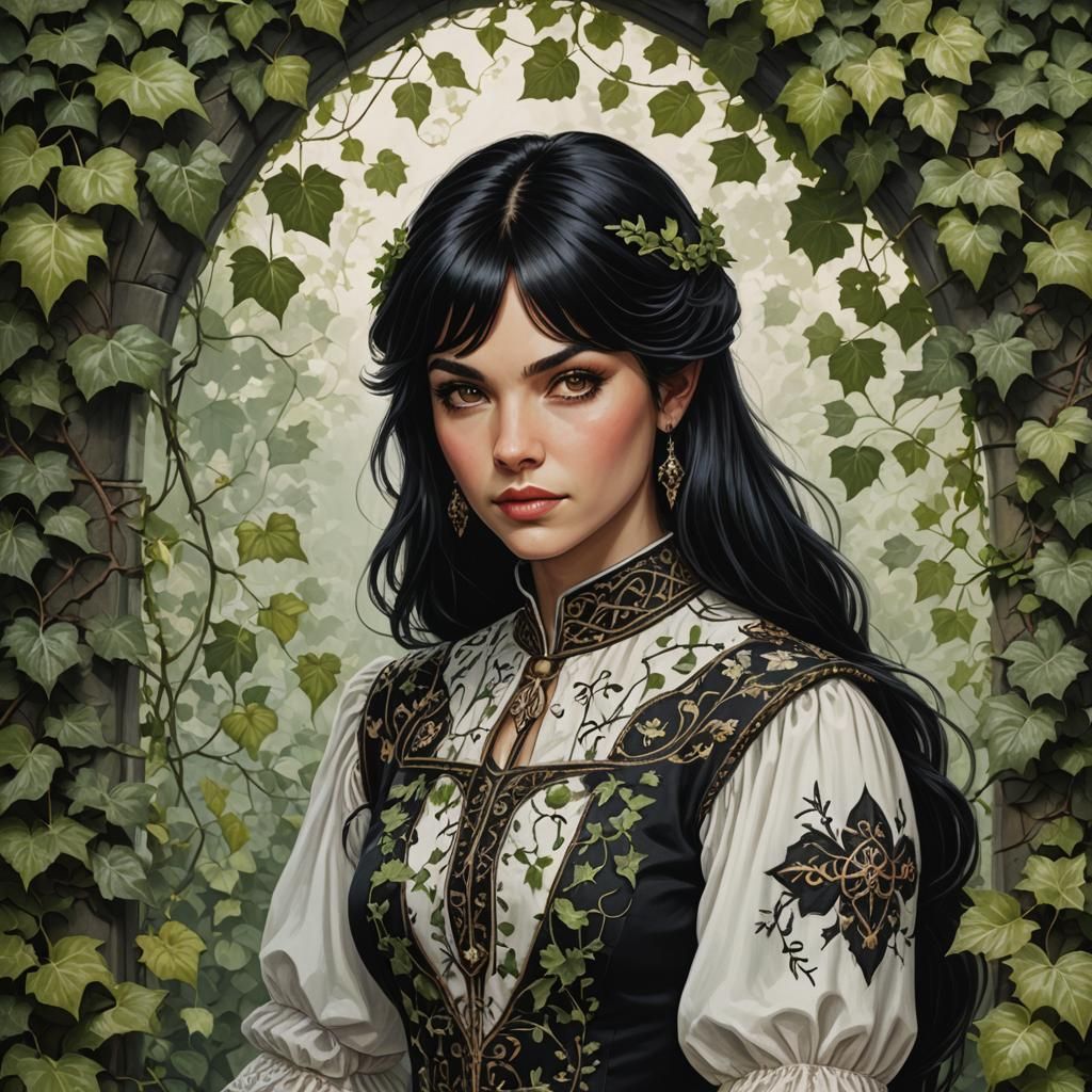 Fantasy Portrait of Woman with Ivy Background