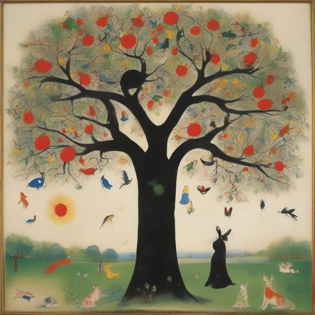 Surreal Tree Rabbit on Branch: A Dreamscape