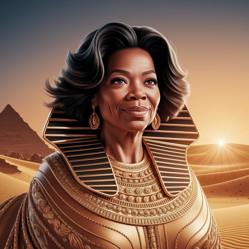 Oprah Sphinx Reigns Over Golden Egyptian Desert at Sunset