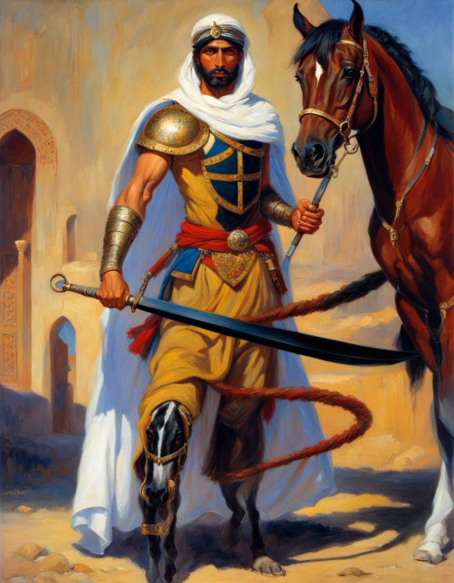 Arabian Warrior with Saber and Whip Painting