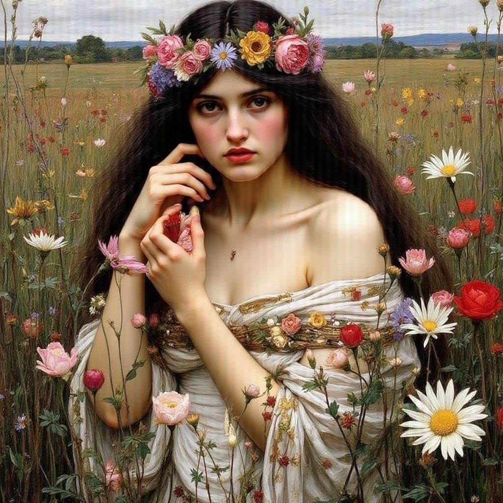Pre-Raphaelite Lady Amongst Wildflowers