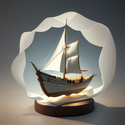 Paper Boat on Crumpled Paper Ocean 3D Render