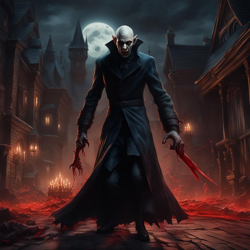 Nosferatu Chasing a Woman: Detailed Fantasy Art