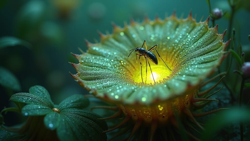 Surreal Carnivorous Plant Beckons with Bioluminescent Glow