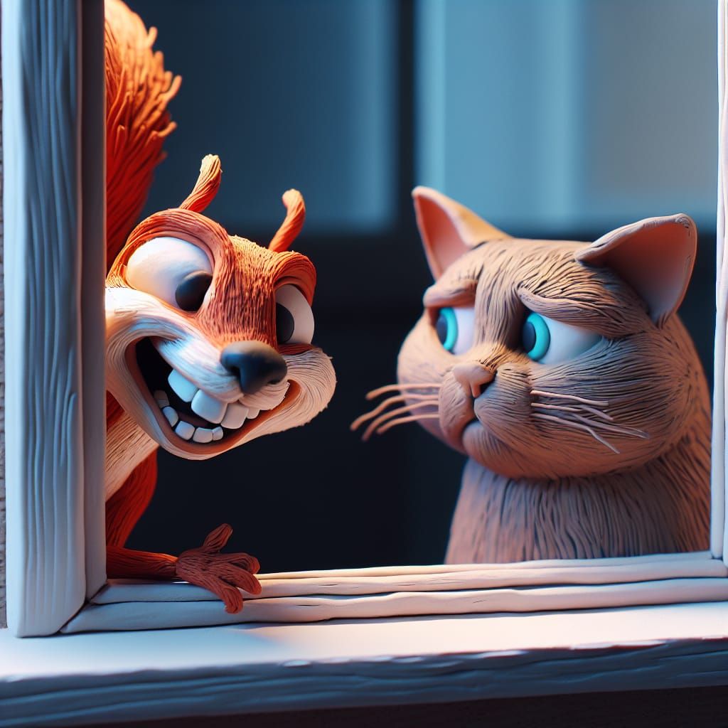 Squirrel Teasing Cat in Claymation Stop Motion