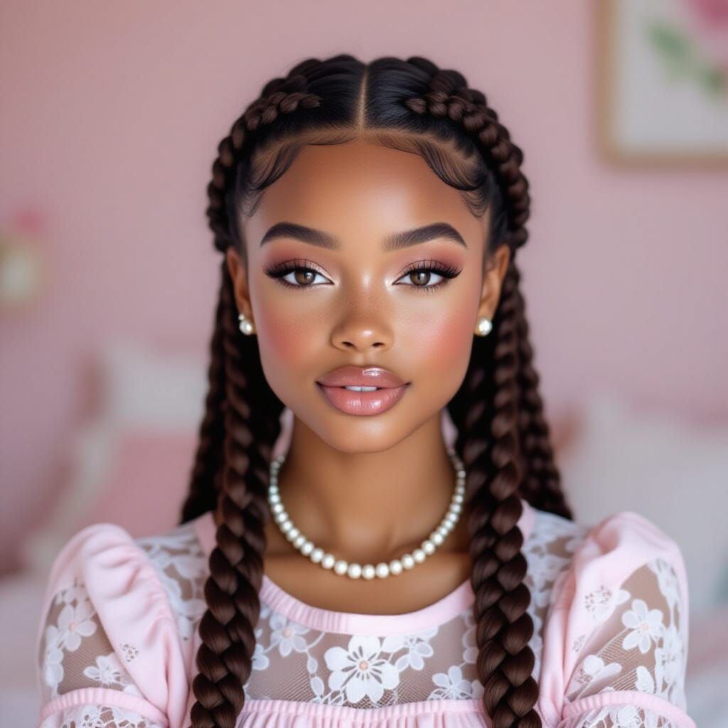 Gen Z Black Girl's Mauve Pink Bedroom Selfie