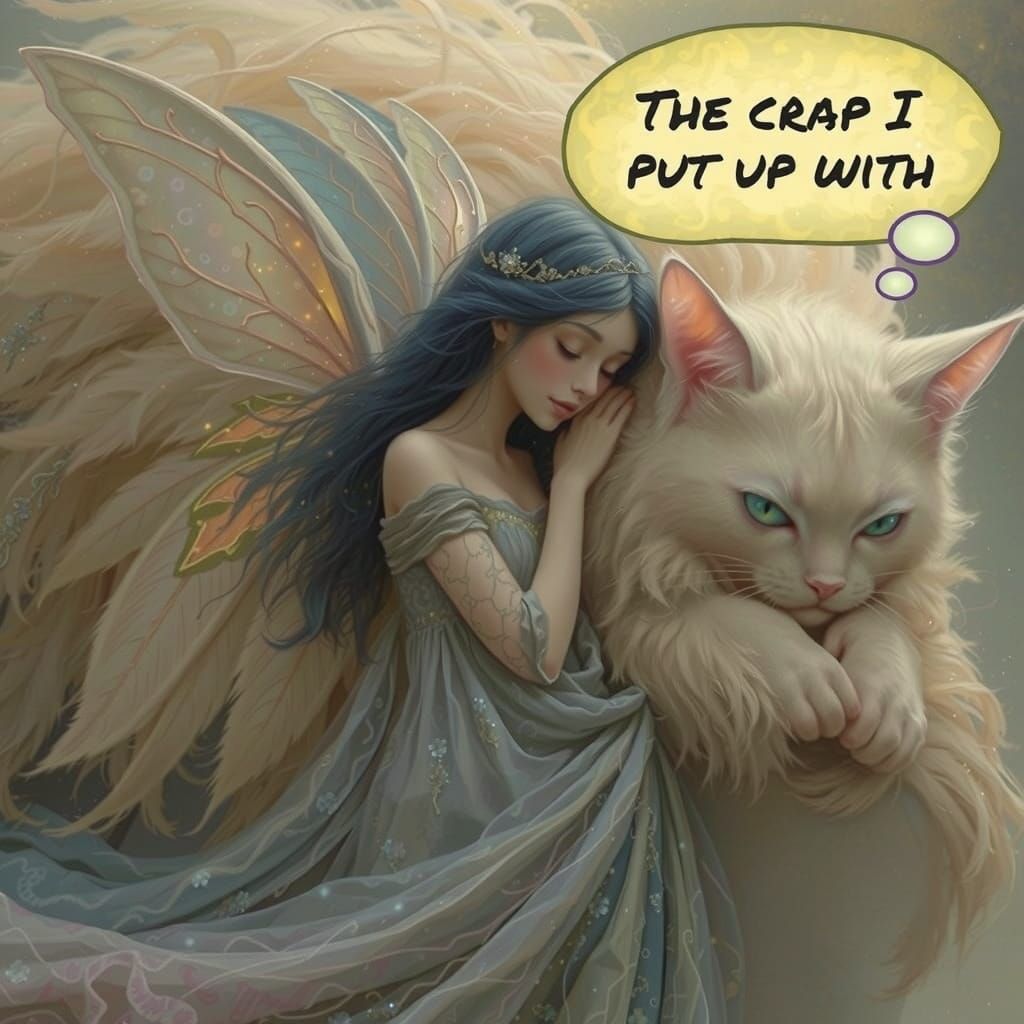 Serene Ivory Cat Creature in Dreamy Wonderland