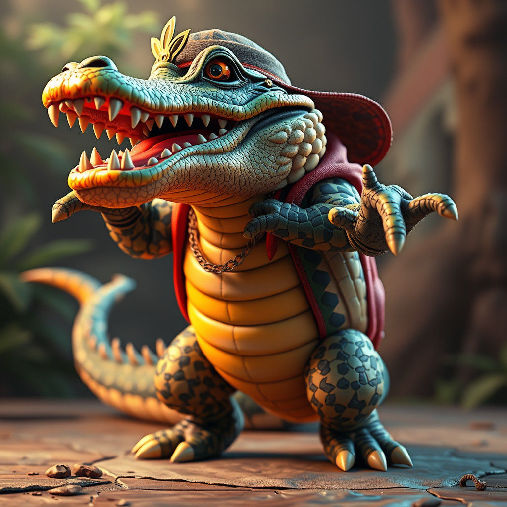 Rapping Alligator in Anime-Inspired 3D Concept Art