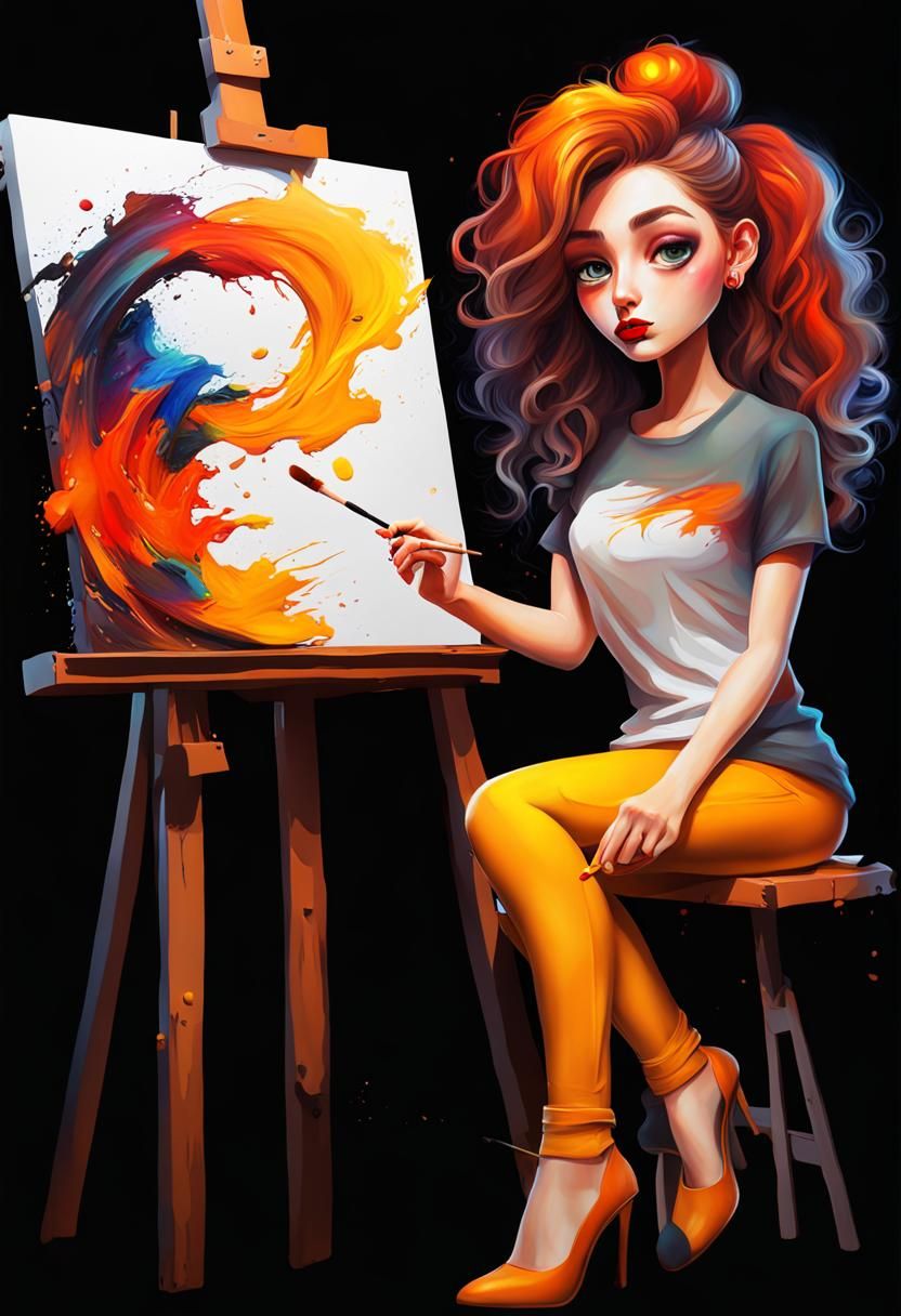 3D Digital Art: Girl in White T-Shirt