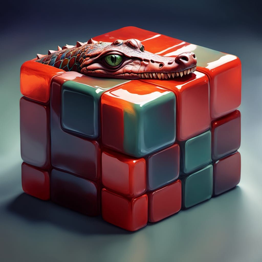 Vibrant Cubist Alligator Mosaic in Triadic Colors