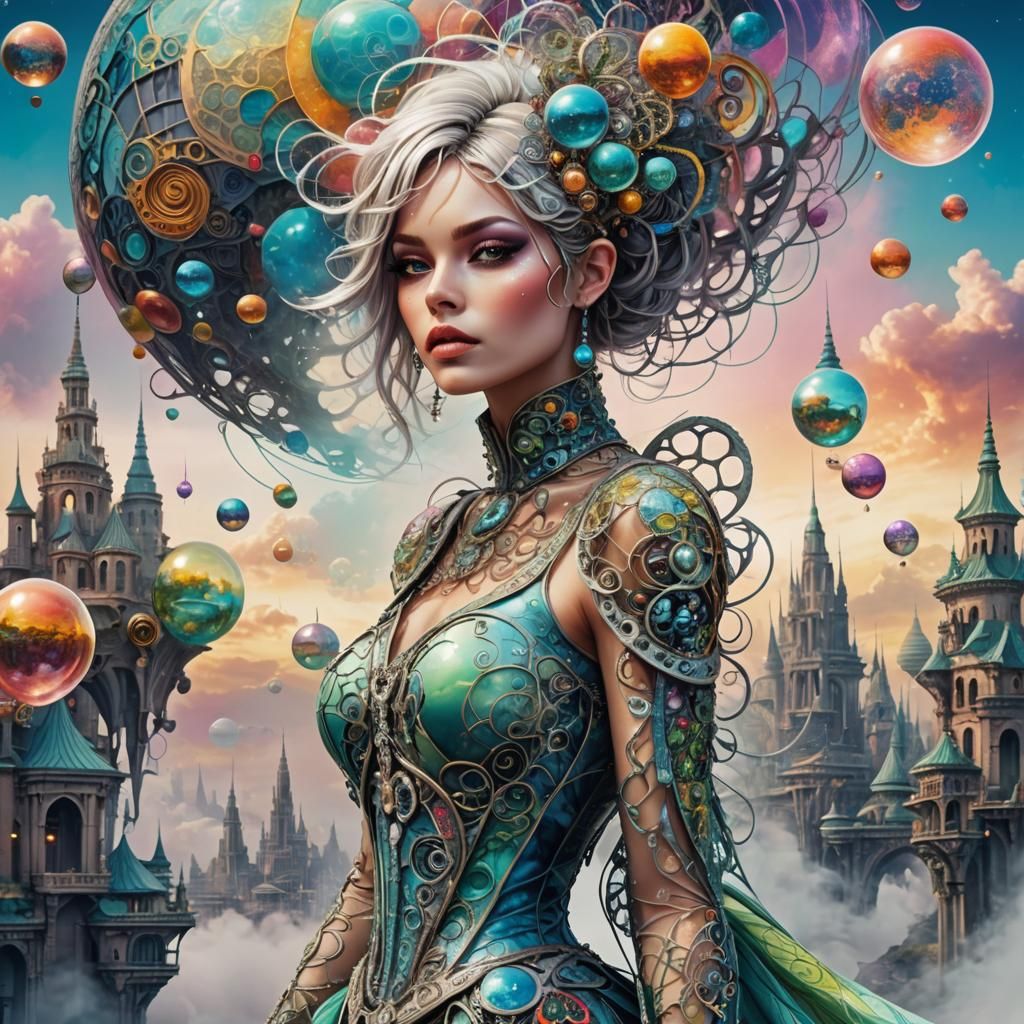 Pixie Woman in a Fantastical Futuristic City