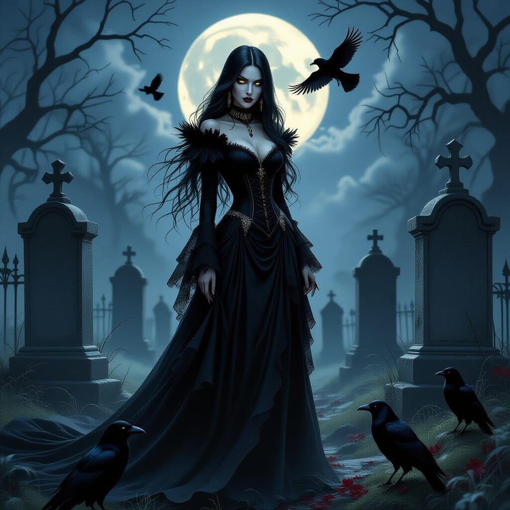 Gothic Woman in Graveyard: Dark Fantasy Art