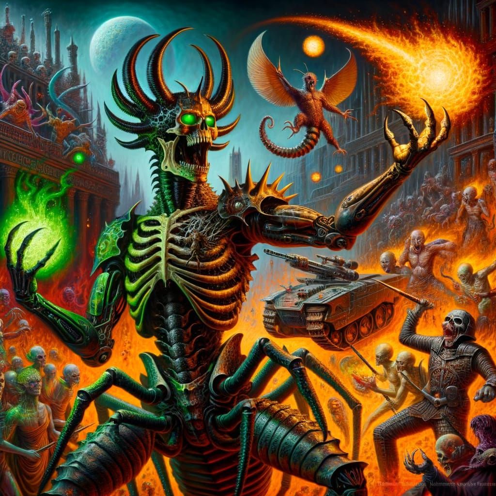 Skeletal Scorpion Hybrid with Fiery Horde