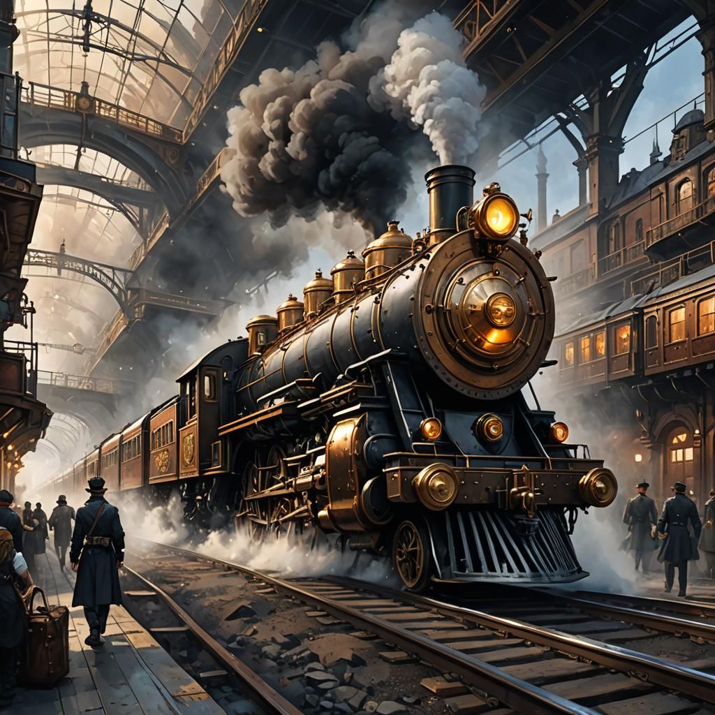 Steampunk Train in Watercolor Style