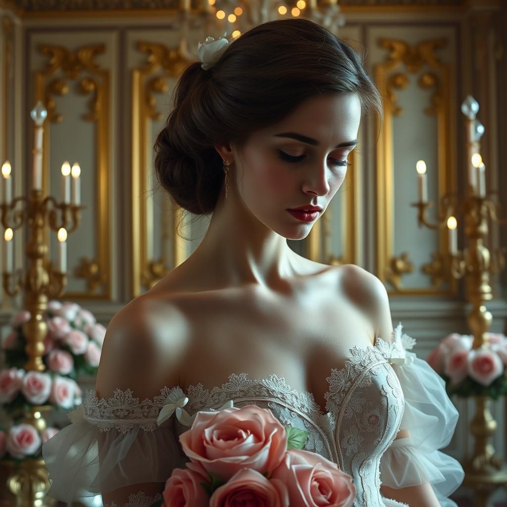 Photorealistic Woman in Gown with Tear