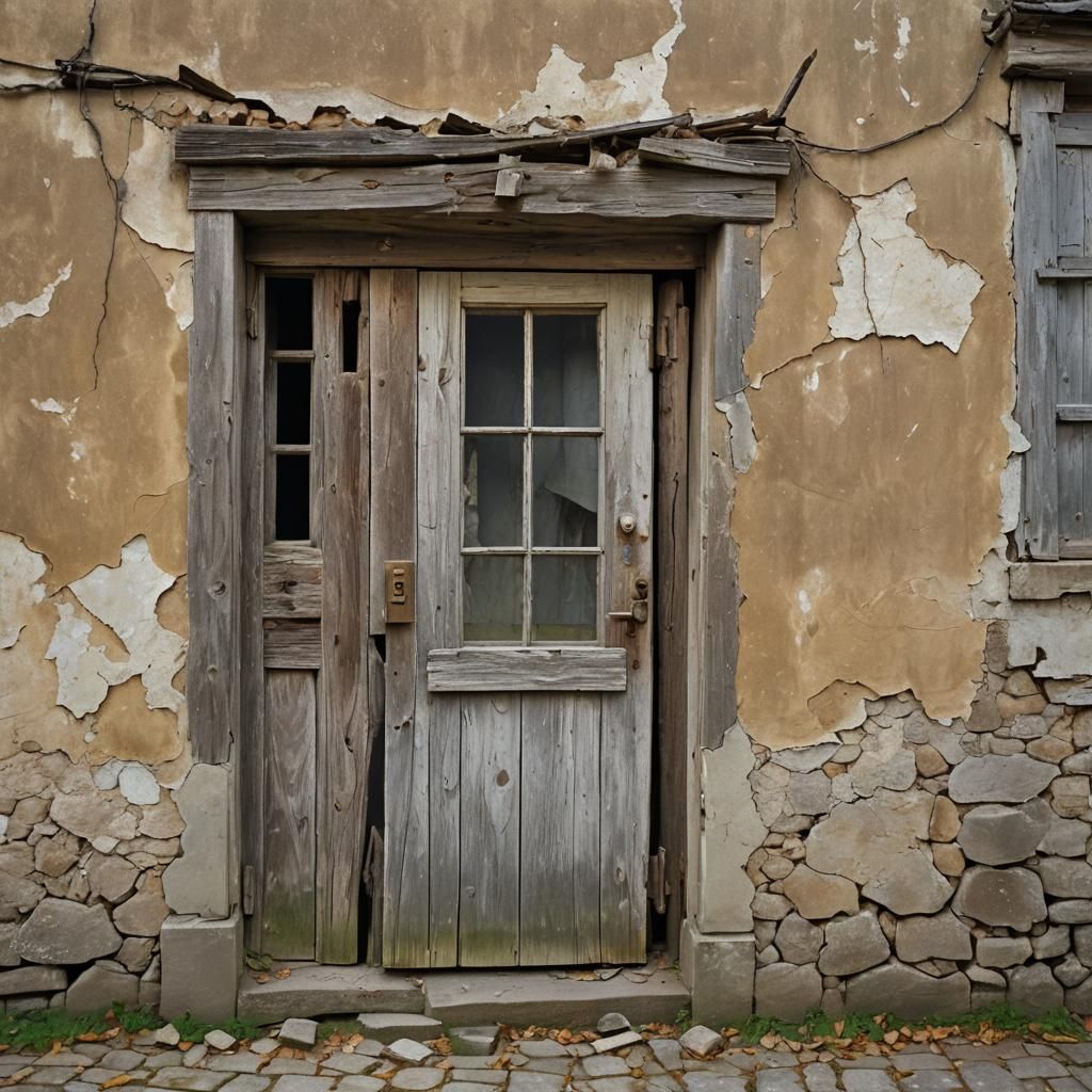 Weathered House with Peeling Walls in Rustic Decay