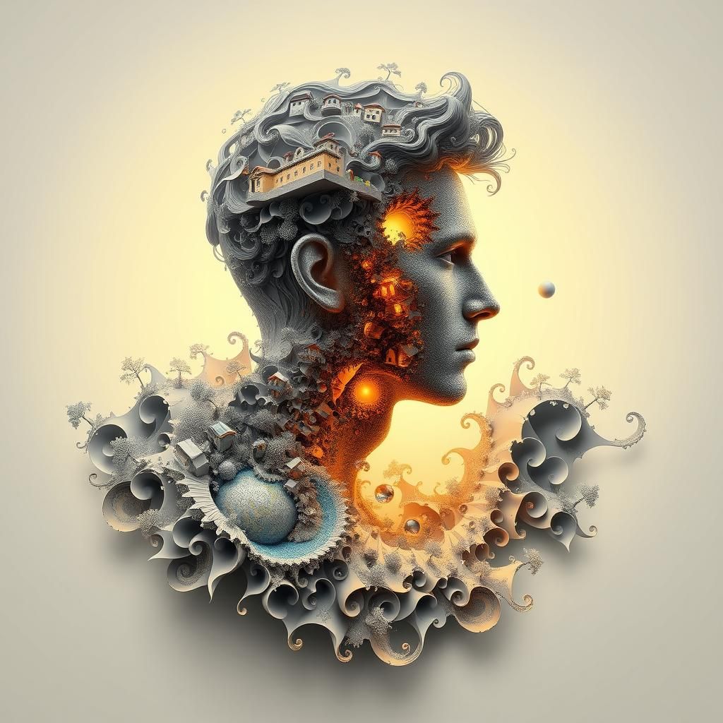 Fractal Landscape Man Profile in Abstract Vector Art