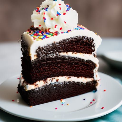 Delicious Chocolate Cake with Sprinkles and Whipped Cream