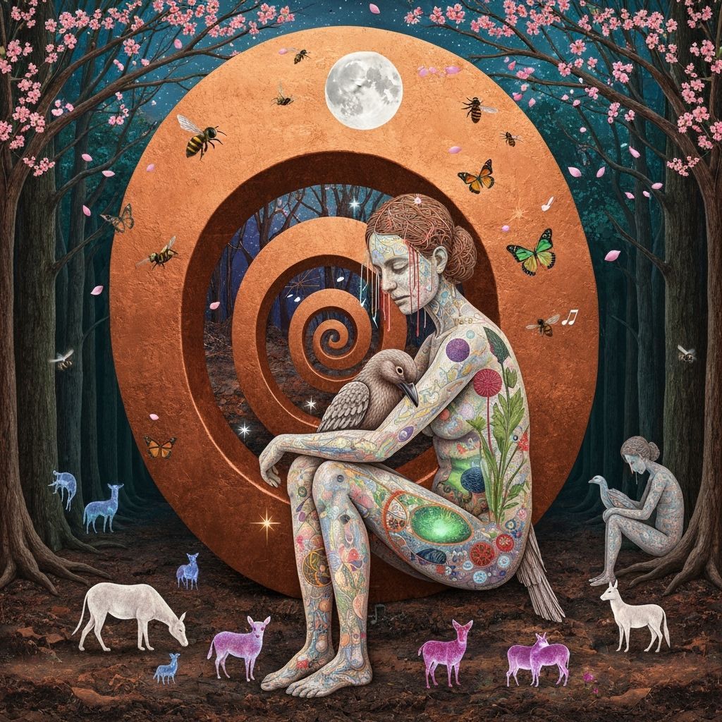 Surreal Bio-Art Sculpture: Woman Embraces Inner Oasis