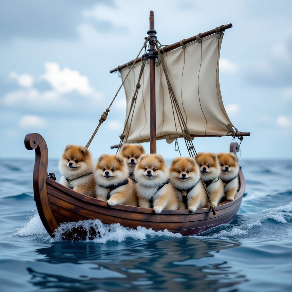 Pomeranian Puppies' Epic Viking Voyage on the Open Sea
