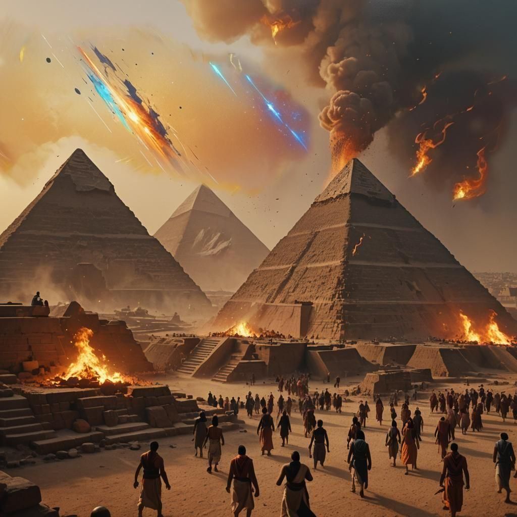 Dramatic Fire Rains on Egypt: Cinematic Film Still