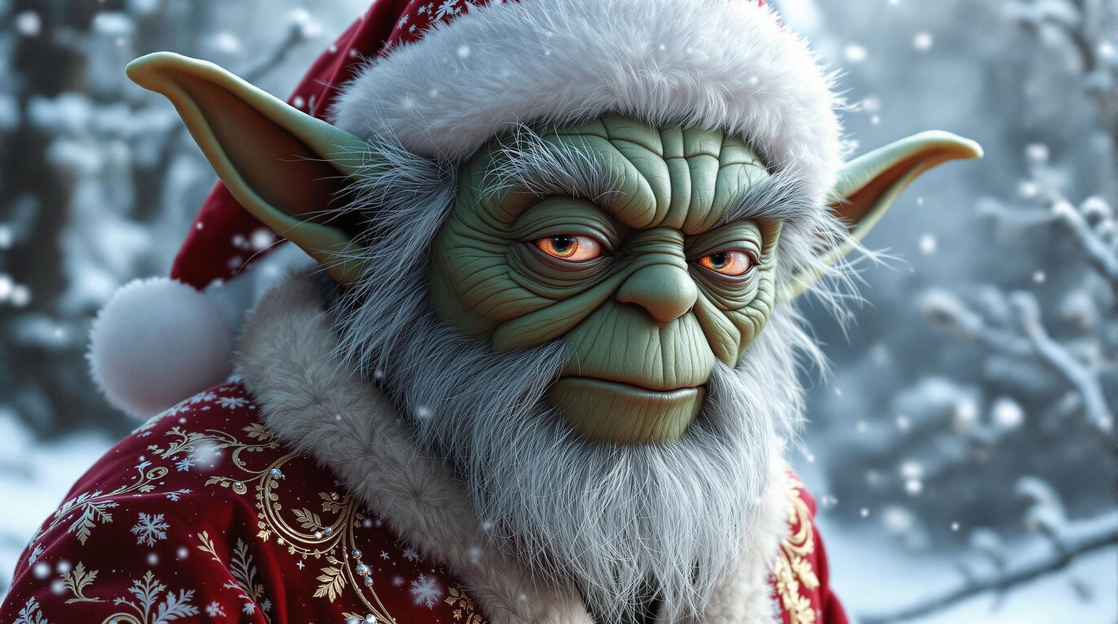 Yoda as Santa Claus in Snowy Hyper-Realistic Scene