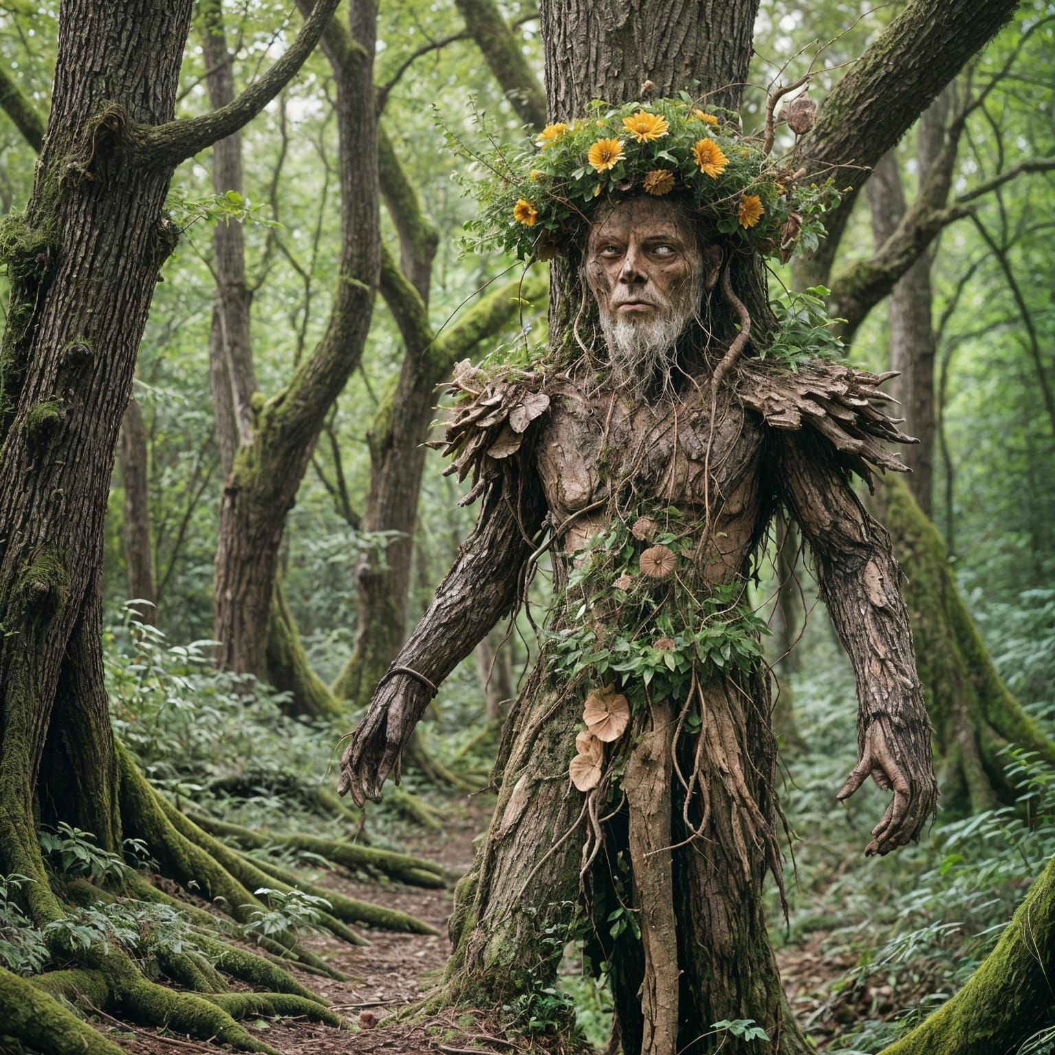 Surreal Forest Guardian Elemental Embarks Through the Woods