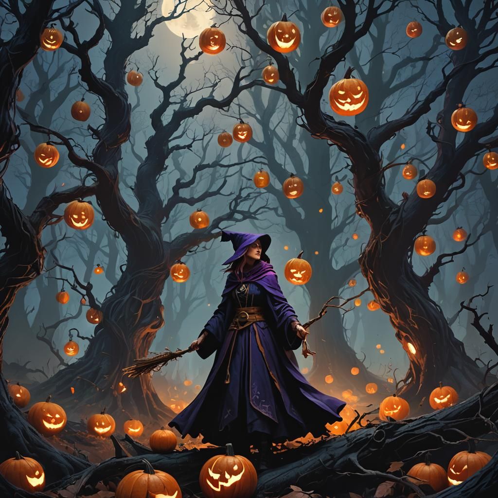 Sorceress in Dark Forest: Fantasy Concept Art