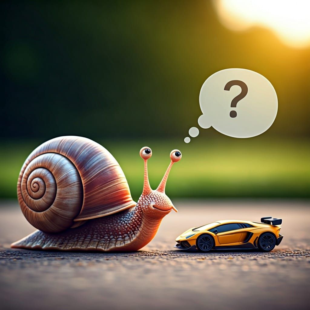 Curious Snail and Toy Car Encounter