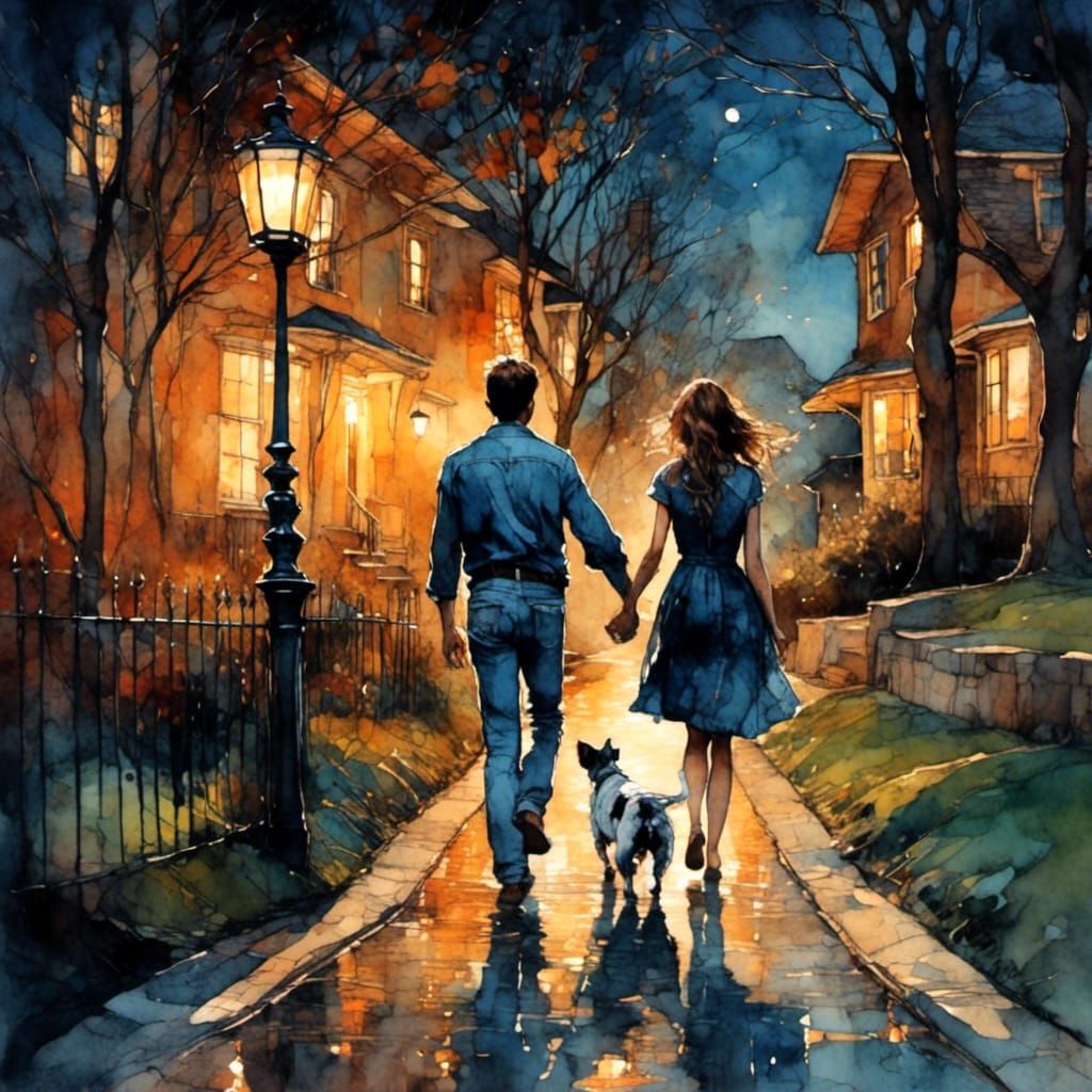 Couple and Dog Silhouette in Neurographic Ink