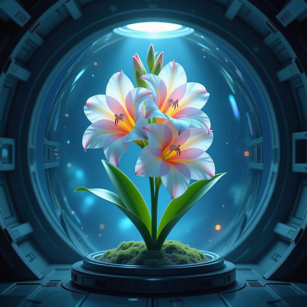 Gladiolus in Spaceship Terrarium: Sci-Fi Fantasy Art