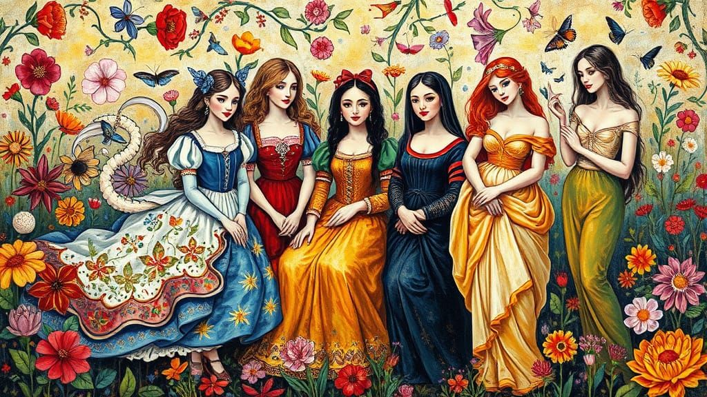 Fairytale Figures in Neo-Impressionist Garden