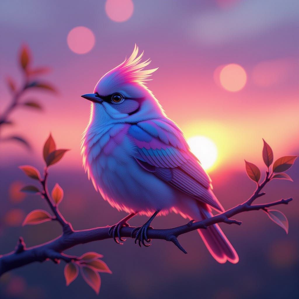 Ethereal Bird at Sunset in Neon Pastels