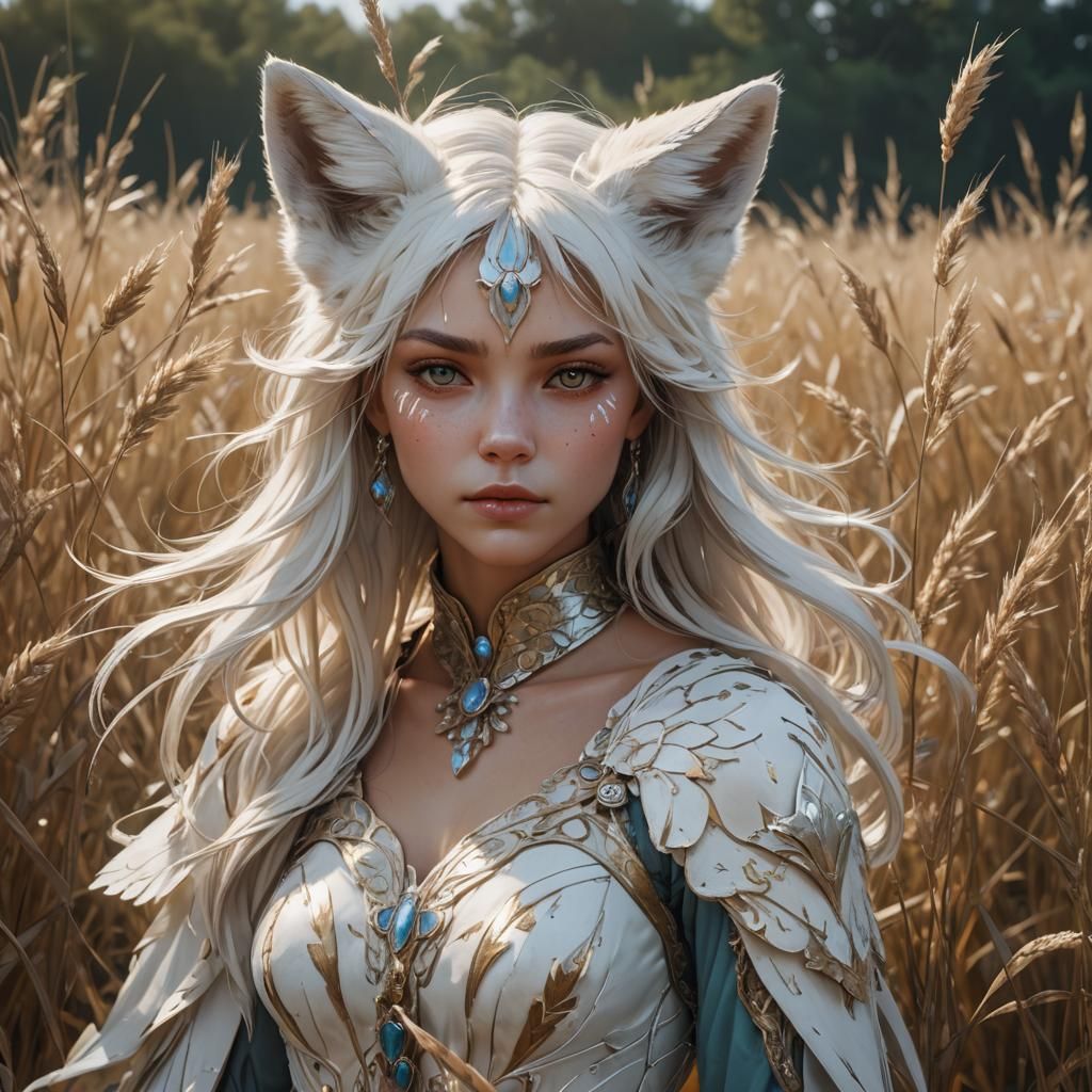 White Fox Spirit Portrait in Field