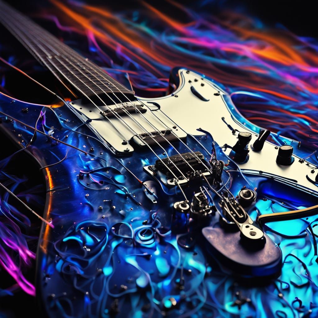 Surreal Musician Plays Blue Distorted Guitar in Expressionis...