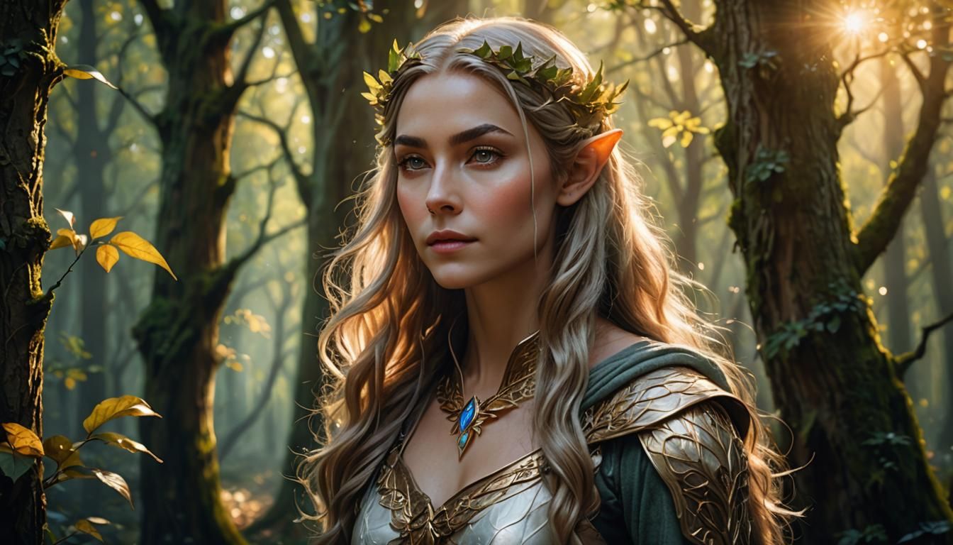 Elven Woman Portrait in Dreamy Oil Painting Style