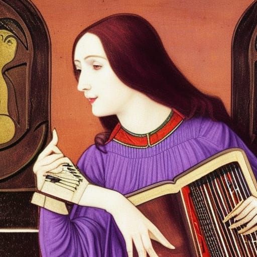 Vampire Plays Accordion in Pre-Raphaelite Style