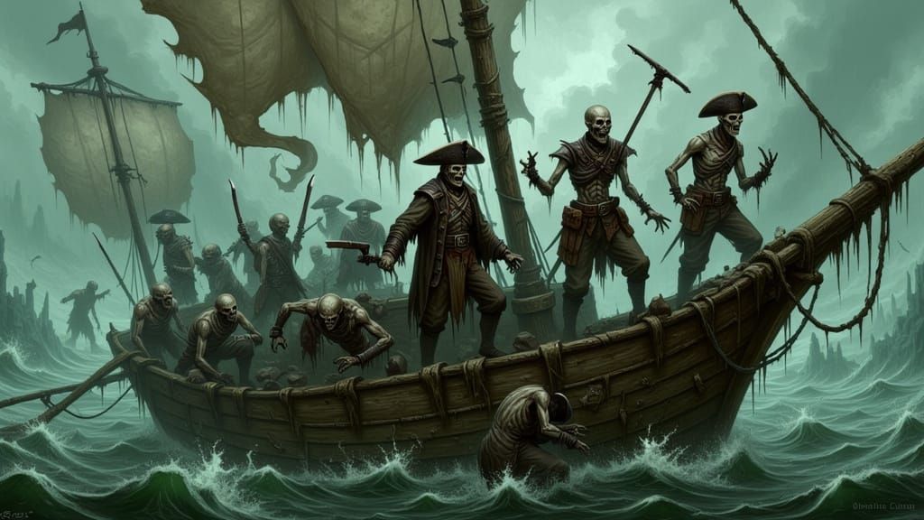 Undead Pirates Navigate Treacherous Seas in Dark, Gothic Sty...