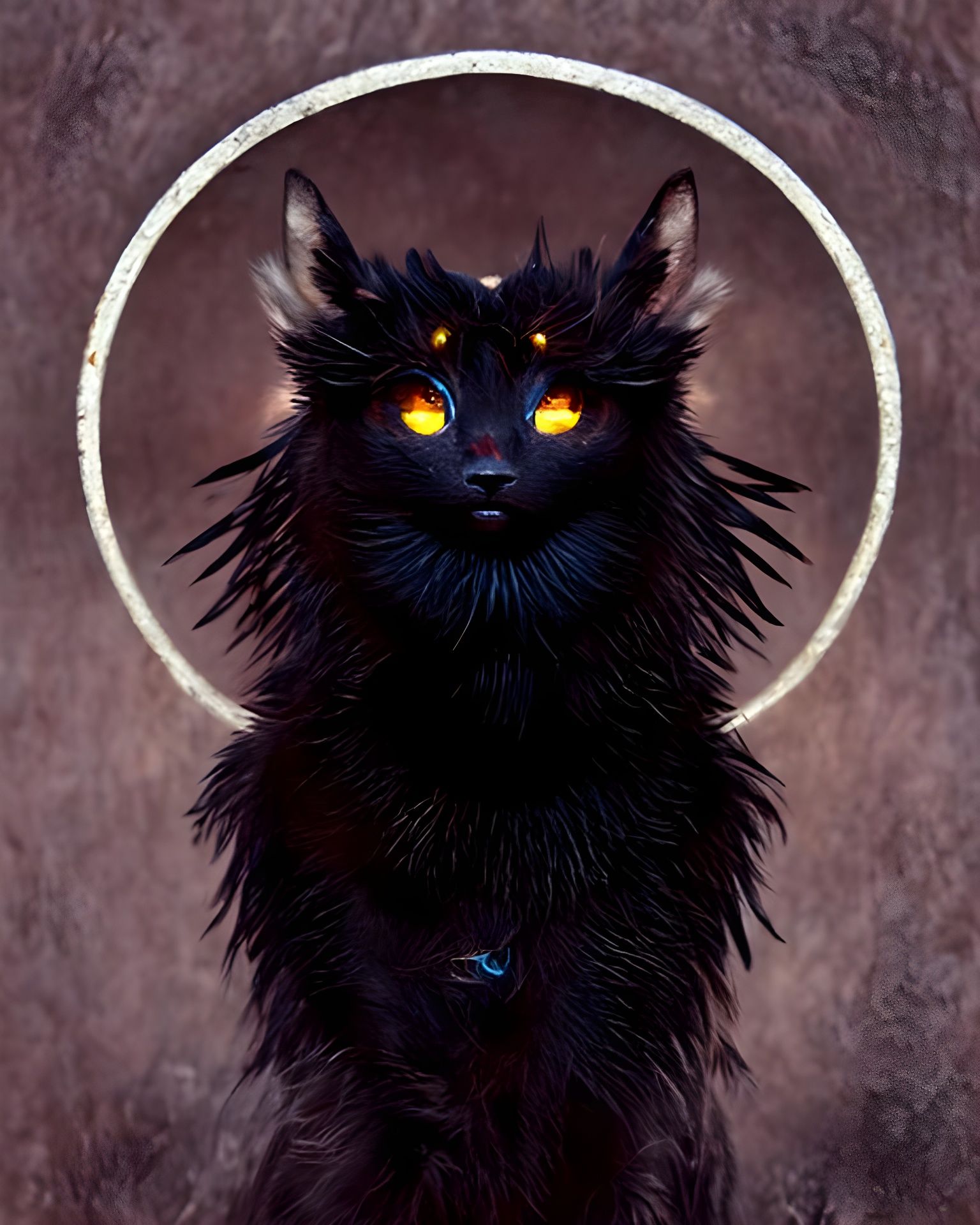 Sinister Black Cat with Glowing Eyes in Film Noir