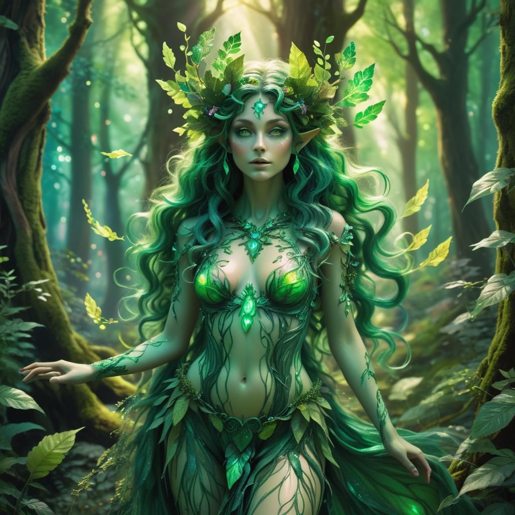 Emerald Dryad in Forest with Candy Color Palette