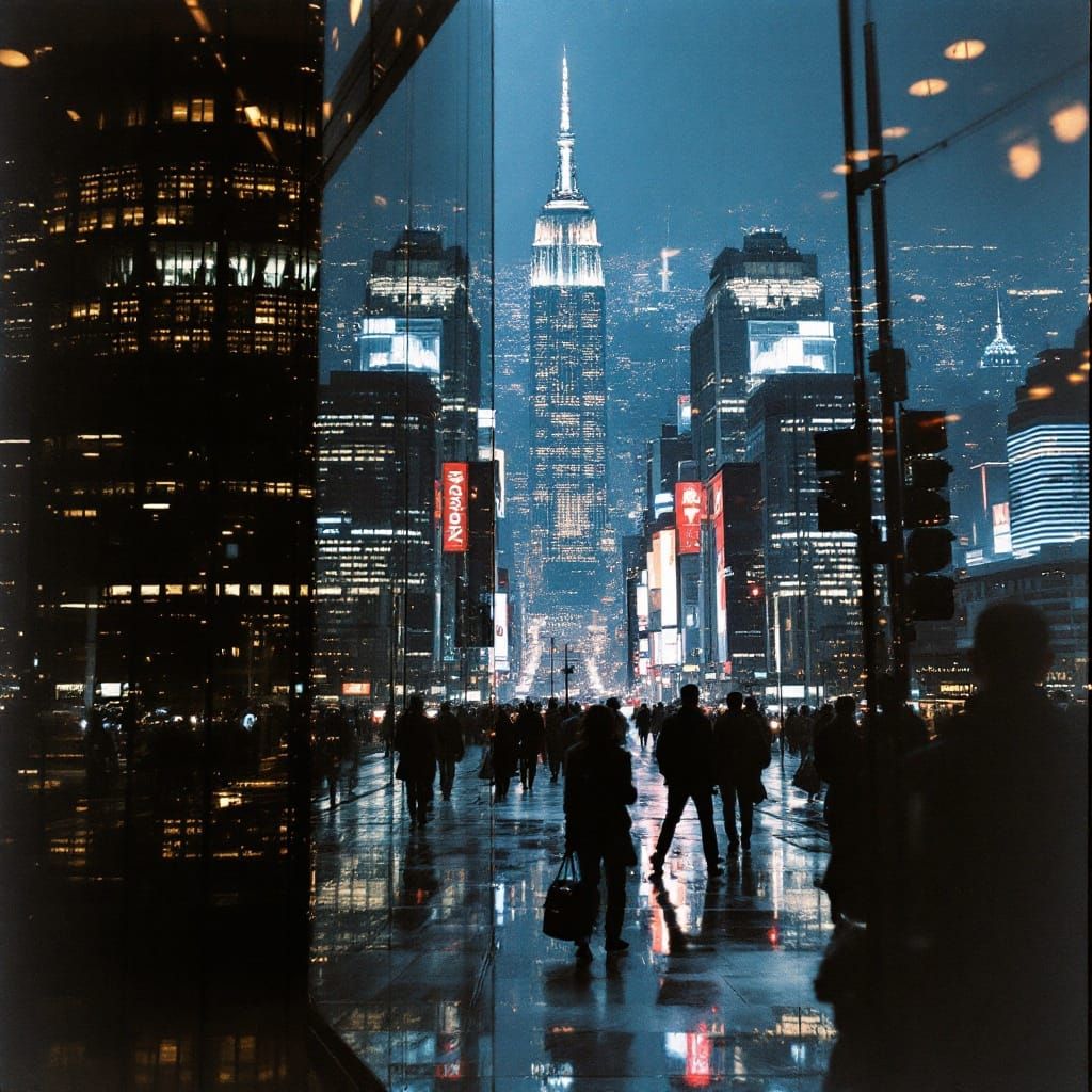 Cityscape Reflected in Glass Facade