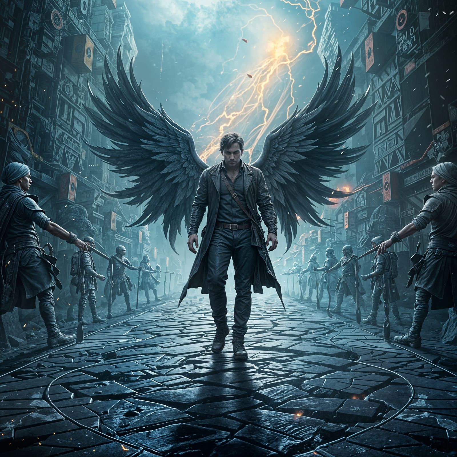 Man Stands at a Crossroads in a Fantastical Landscape