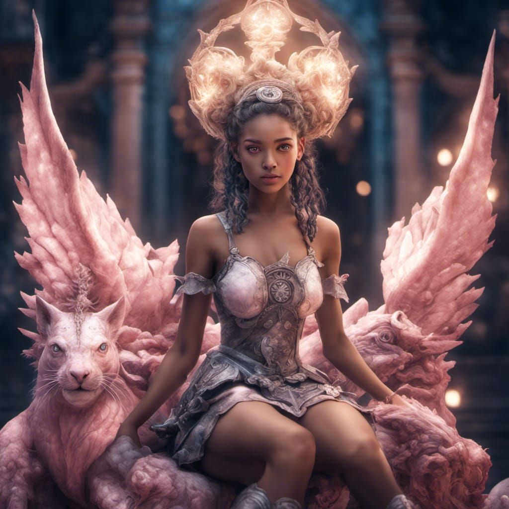 Magical Girl on Creature: Hyperrealistic Digital Art