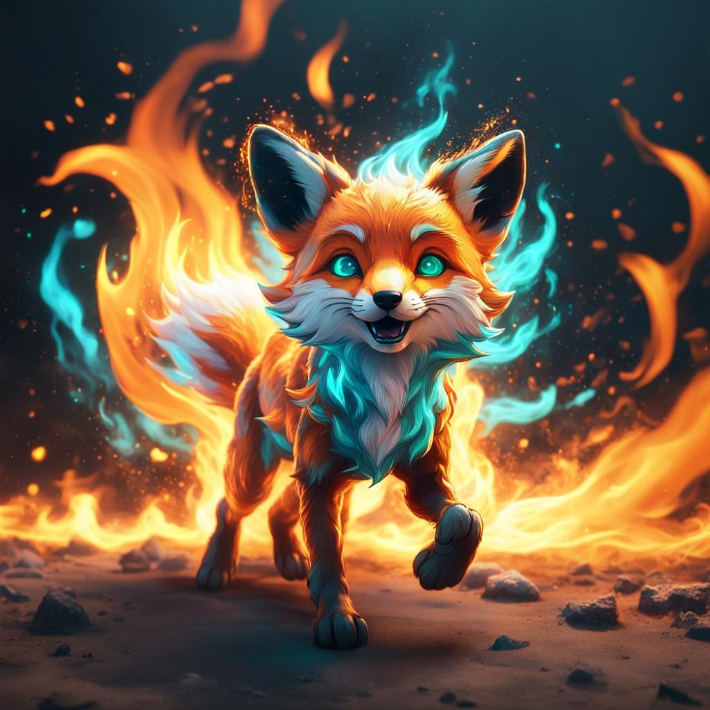 Fiery Fox Cub Concept Art in 8k Resolution